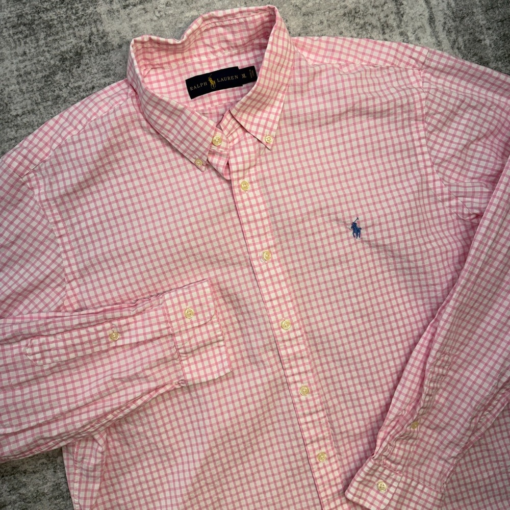 Polo Ralph Lauren Shirt Mens XL Pink Gingham Check Cotton Poplin Preppy Pony